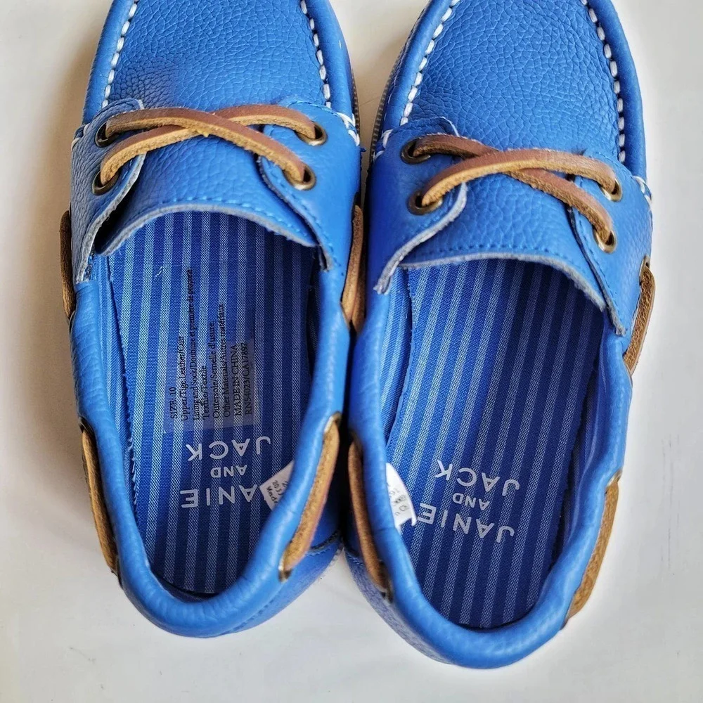 Janie & Jack 10 toddler Leather Boat Shoe Capri Blue Like New